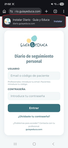 Banner de instalación automático en la parte inferior de Chrome