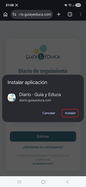 Ventana de confirmación de instalación